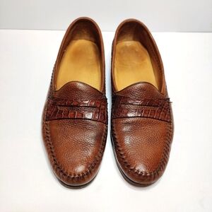 Maus & Hoffman Slip On Loafers Crocodile Soft Leather Brown Men's Shoe Size 10.5